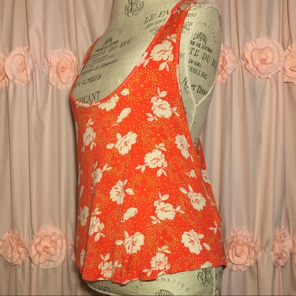 Orange Flowy Floral Tank Top ~ White Flowers with Small Yellow Polka Dots - Picture 5 of 8